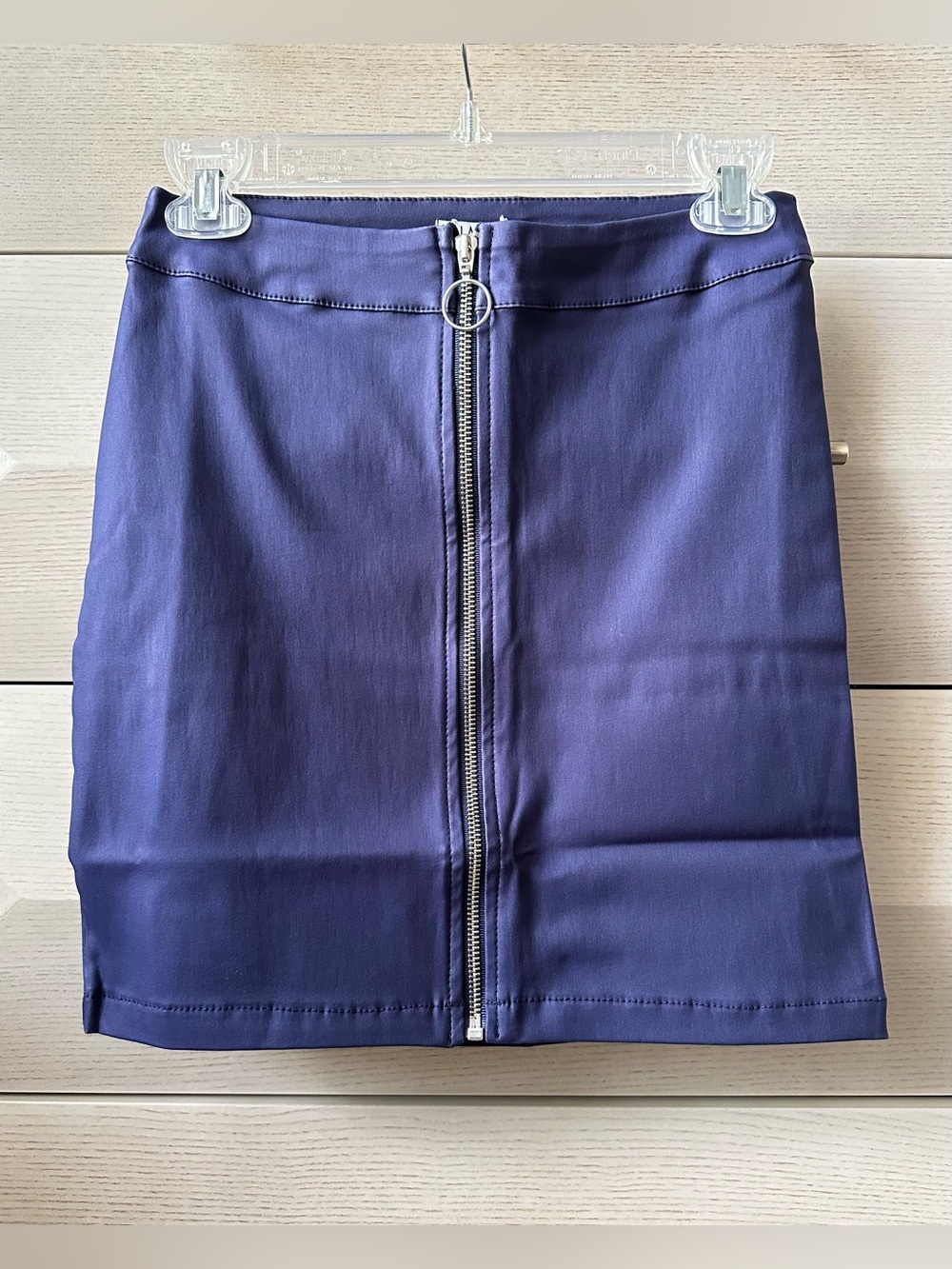 Navy Blue Zip-Front Leather Look Mini Skirt - Size M